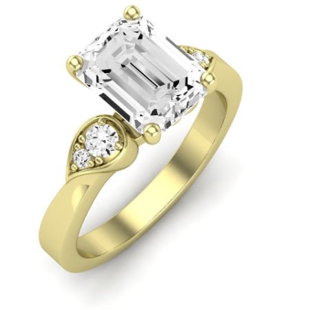 Hibiscus Moissanite Matching Band Only (does Not Include Engagement Ring)  For Ring With Emerald Center yellowgold