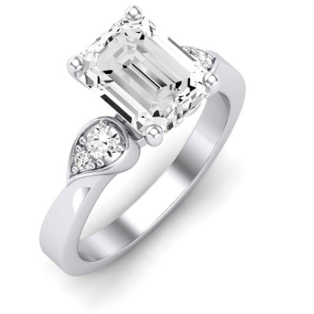 Hibiscus Moissanite Matching Band Only (does Not Include Engagement Ring)  For Ring With Emerald Center whitegold