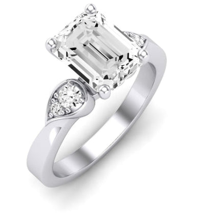 Hibiscus Moissanite Matching Band Only (does Not Include Engagement Ring)  For Ring With Emerald Center whitegold