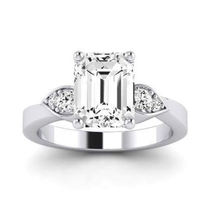 Hibiscus Moissanite Matching Band Only (does Not Include Engagement Ring)  For Ring With Emerald Center whitegold