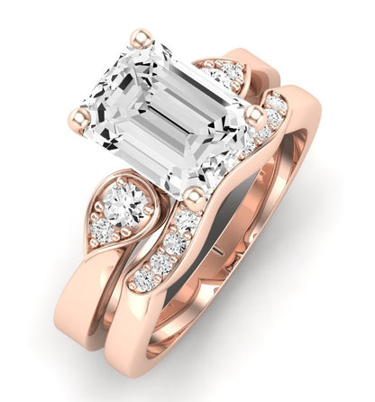 Hibiscus Moissanite Matching Band Only (does Not Include Engagement Ring)  For Ring With Emerald Center rosegold