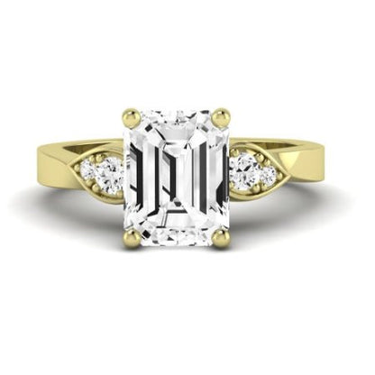 Hibiscus Moissanite Matching Band Only (does Not Include Engagement Ring)  For Ring With Emerald Center yellowgold