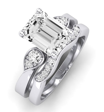 Hibiscus Moissanite Matching Band Only (does Not Include Engagement Ring)  For Ring With Emerald Center whitegold