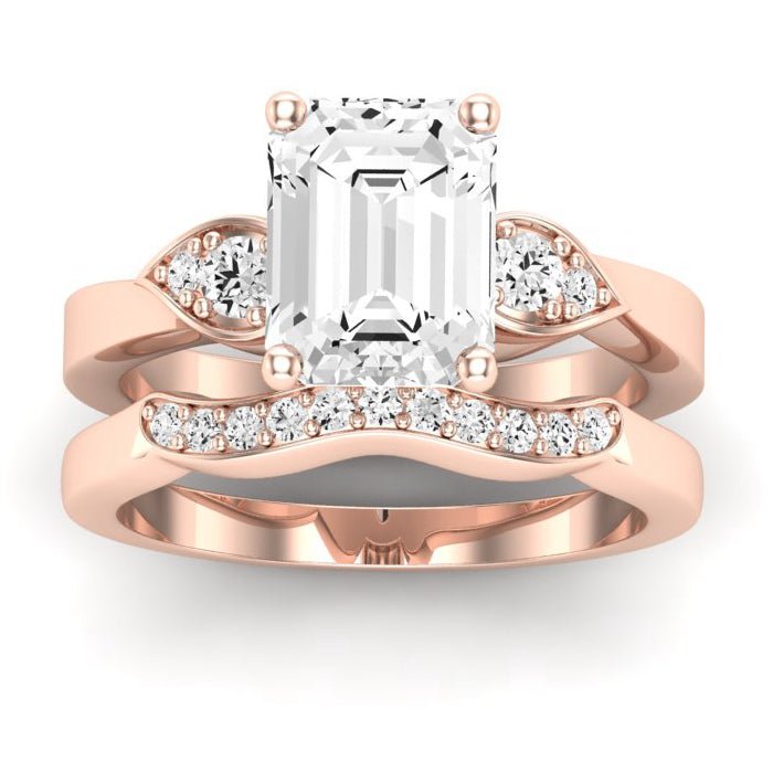Hibiscus Moissanite Matching Band Only (does Not Include Engagement Ring)  For Ring With Emerald Center rosegold