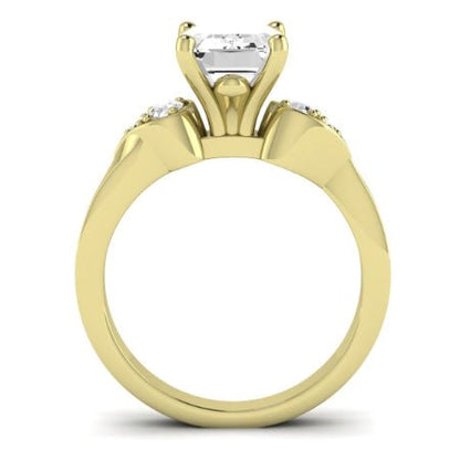 Hibiscus Moissanite Matching Band Only (does Not Include Engagement Ring)  For Ring With Emerald Center yellowgold
