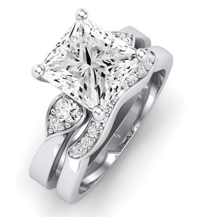 Hibiscus Moissanite Matching Band Only (does Not Include Engagement Ring)  For Ring With Princess Center whitegold