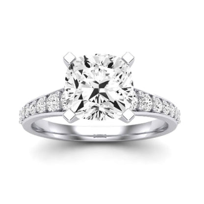 Holly Moissanite Matching Band Only (does Not Include Engagement Ring) For Ring With Cushion Center whitegold