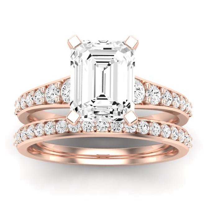 Holly Moissanite Matching Band Only (does Not Include Engagement Ring) For Ring With Emerald Center rosegold