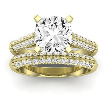 Iberis Moissanite Matching Band Only (does Not Include Engagement Ring) For Ring With Cushion Center yellowgold
