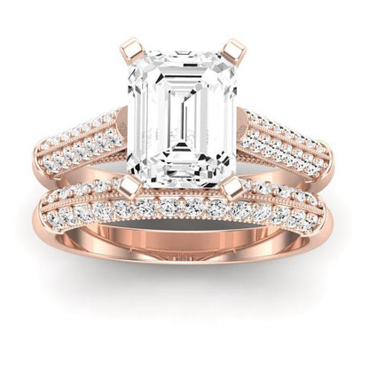 Iberis Moissanite Matching Band Only (does Not Include Engagement Ring) For Ring With Emerald Center rosegold