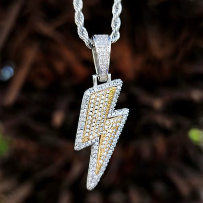 1.2 ct TCW Iced Out Lightning Bolt Moissanite Charm Men's Pendant (Pendant Only. Chain Not Included)