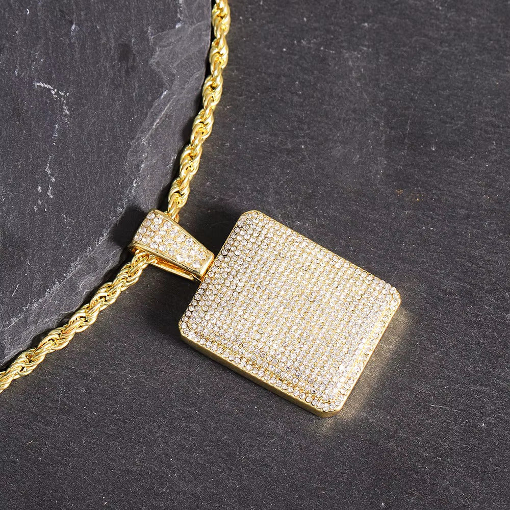 1.75ct TCW Iced Out Dog Tag Moissanite Charm Men's Pendant 14K Yellow Gold (Pendant Only. Chain Not Included)