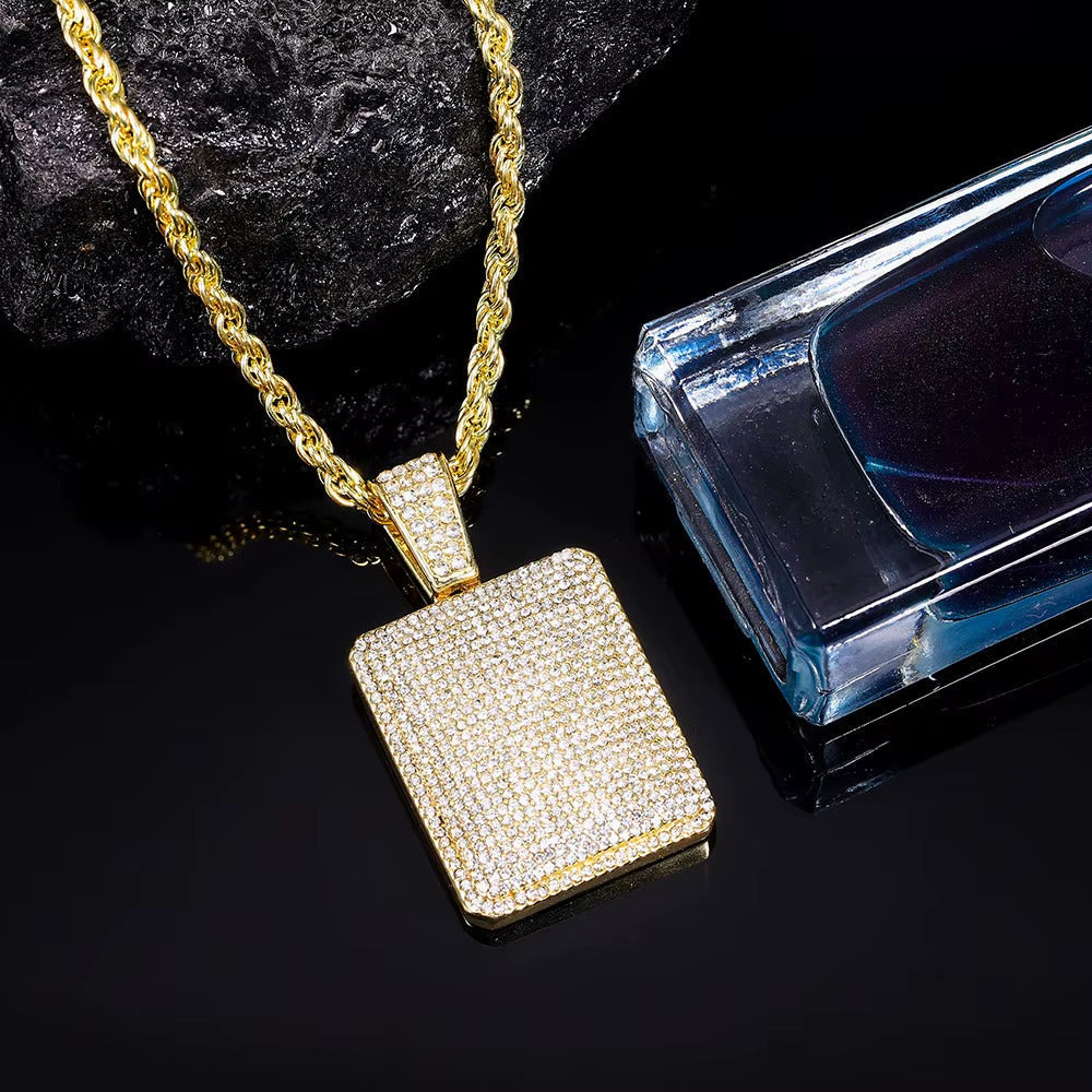 1.75ct TCW Iced Out Dog Tag Moissanite Charm Men's Pendant 14K Yellow Gold (Pendant Only. Chain Not Included)