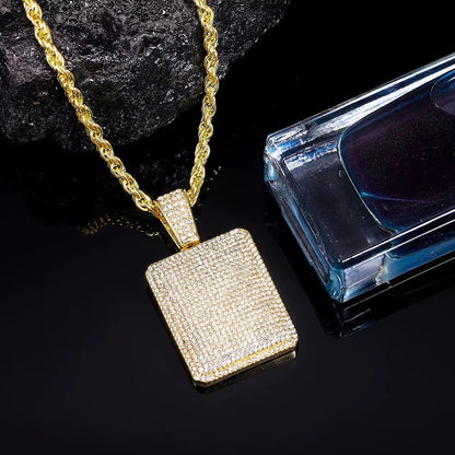 1.75ct TCW Iced Out Dog Tag Moissanite Charm Men's Pendant 14K Yellow Gold (Pendant Only. Chain Not Included)