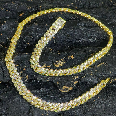 15ct TCW Iced Out Diamond Cuban Link Chain Necklace (14K Yellow Gold)