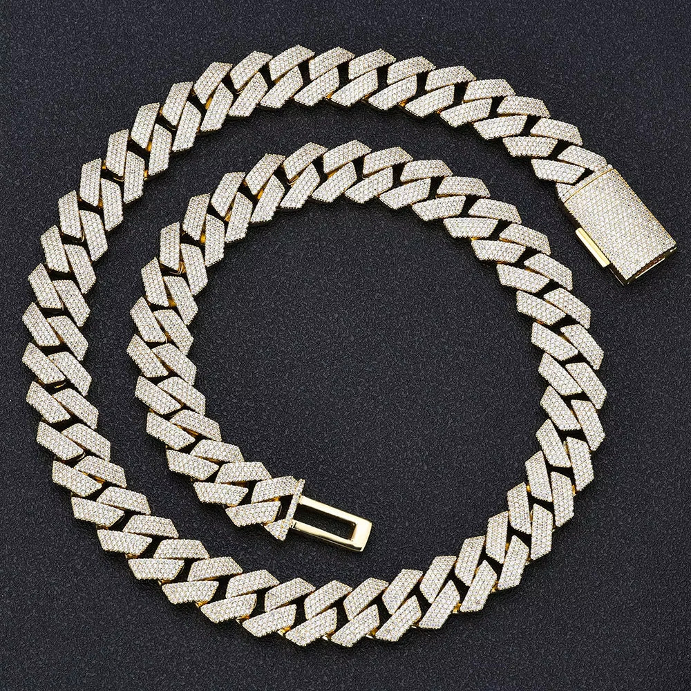 17ct TCW Iced Out Moissanite Cuban Chain Necklace (14K Yellow Gold)