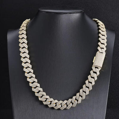 17ct TCW Iced Out Diamond Cuban Chain Necklace (14K Yellow Gold)
