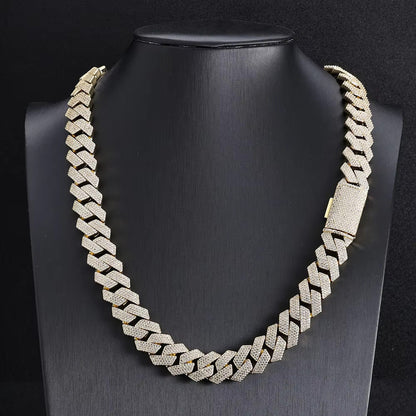 17ct TCW Iced Out Diamond Cuban Chain Necklace (14K Yellow Gold)