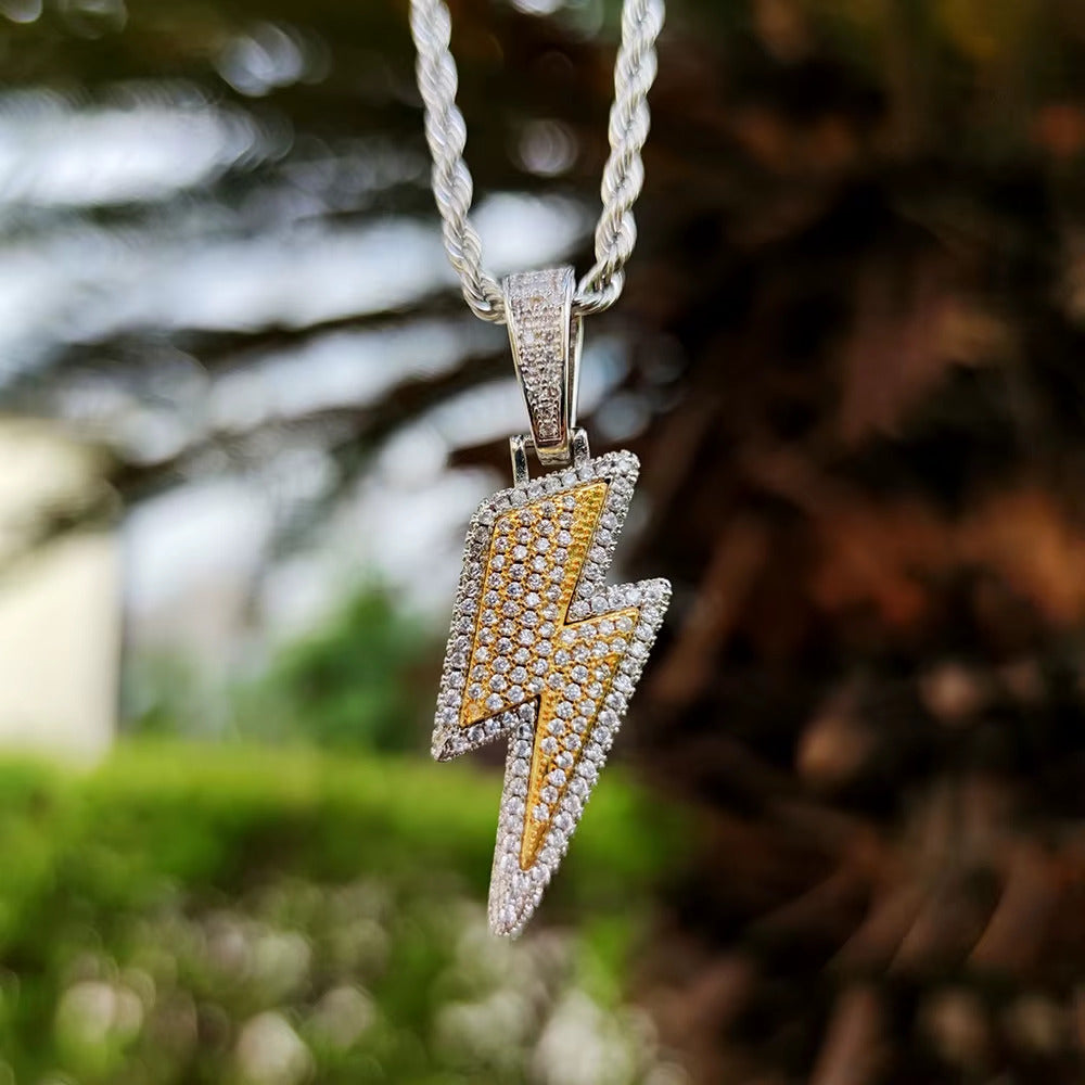 1.2 ct TCW Iced Out Lightning Bolt Moissanite Charm Men's Pendant (Pendant Only. Chain Not Included)