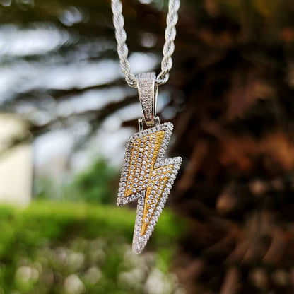 1.2 ct TCW Iced Out Lightning Bolt Moissanite Charm Men's Pendant (Pendant Only. Chain Not Included)