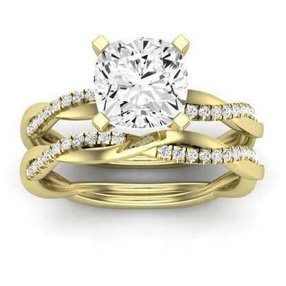 Iris Moissanite Matching Band Only (does Not Include Engagement Ring) For Ring With Cushion Center yellowgold