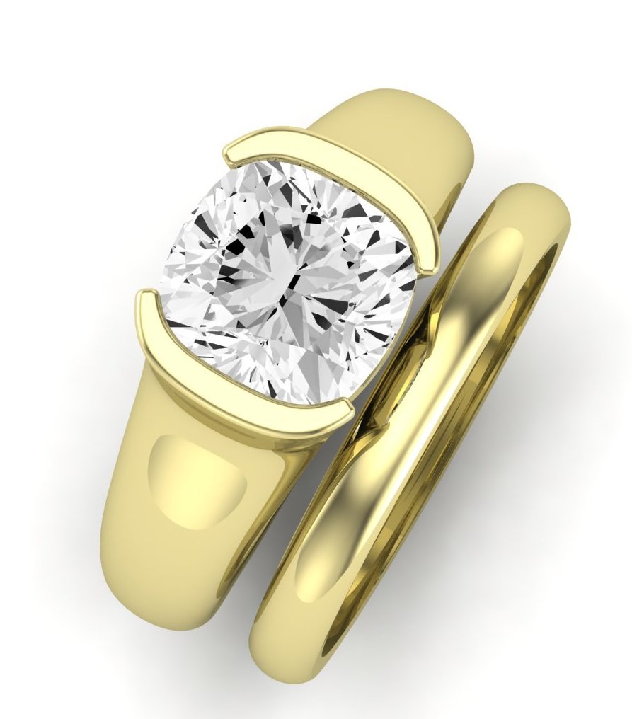Jasmine Moissanite Matching Band Only (does Not Include Engagement Ring) For Ring With Cushion Center yellowgold