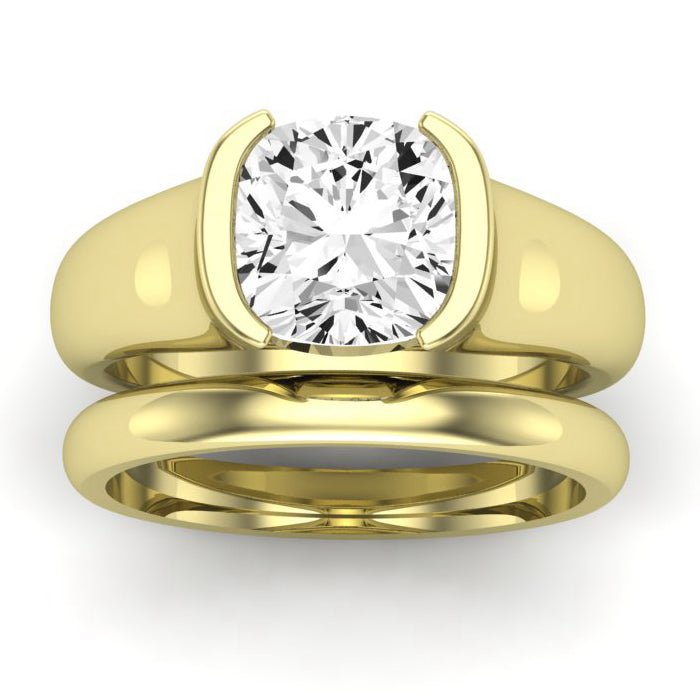 Jasmine Moissanite Matching Band Only (does Not Include Engagement Ring) For Ring With Cushion Center yellowgold