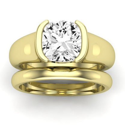 Jasmine Moissanite Matching Band Only (does Not Include Engagement Ring) For Ring With Cushion Center yellowgold