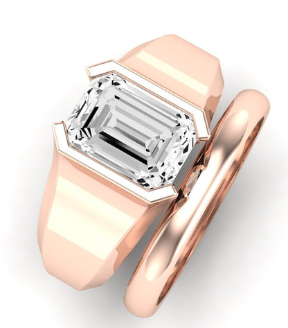 Jasmine Moissanite Matching Band Only (does Not Include Engagement Ring) For Ring With Emerald Center rosegold