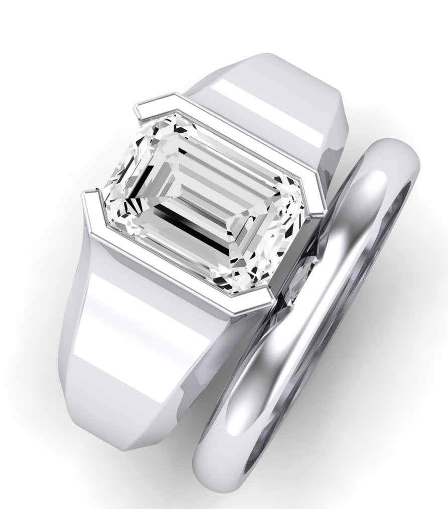 Jasmine Moissanite Matching Band Only (does Not Include Engagement Ring) For Ring With Emerald Center whitegold