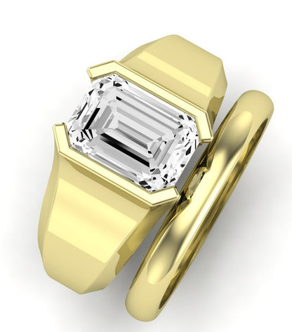 Jasmine Moissanite Matching Band Only (does Not Include Engagement Ring) For Ring With Emerald Center yellowgold