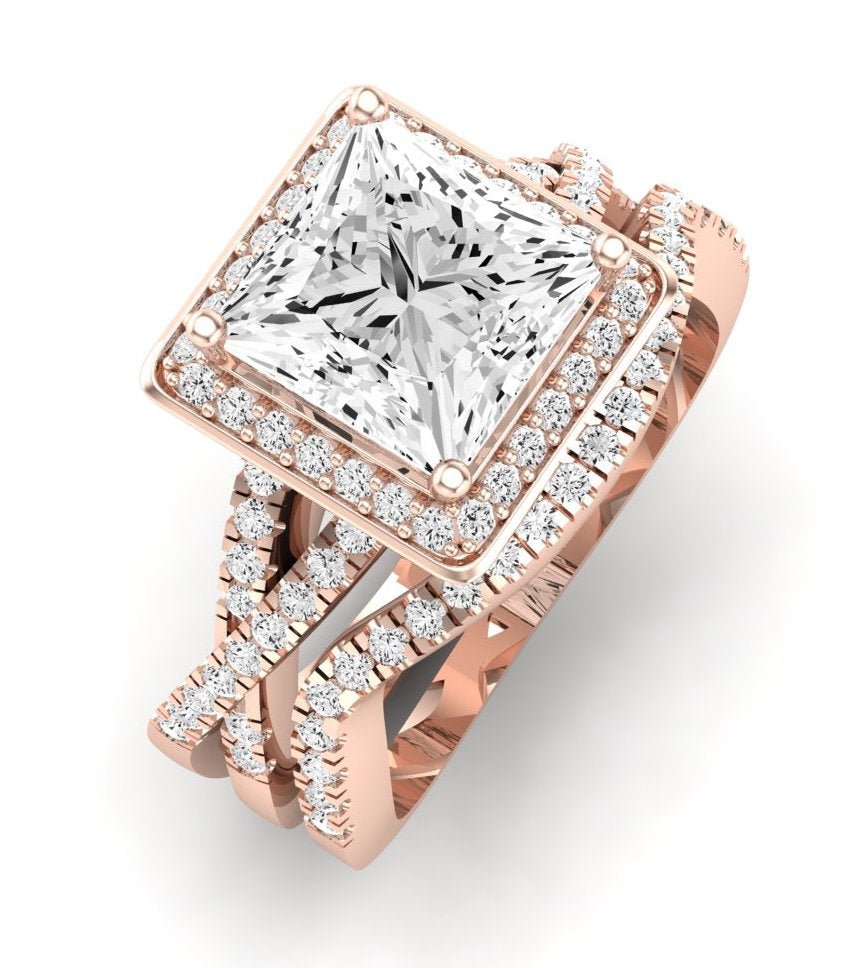 Moonflower Diamond Matching Band Only ( Engagement Ring Not Included) For Ring With Princess Center rosegold