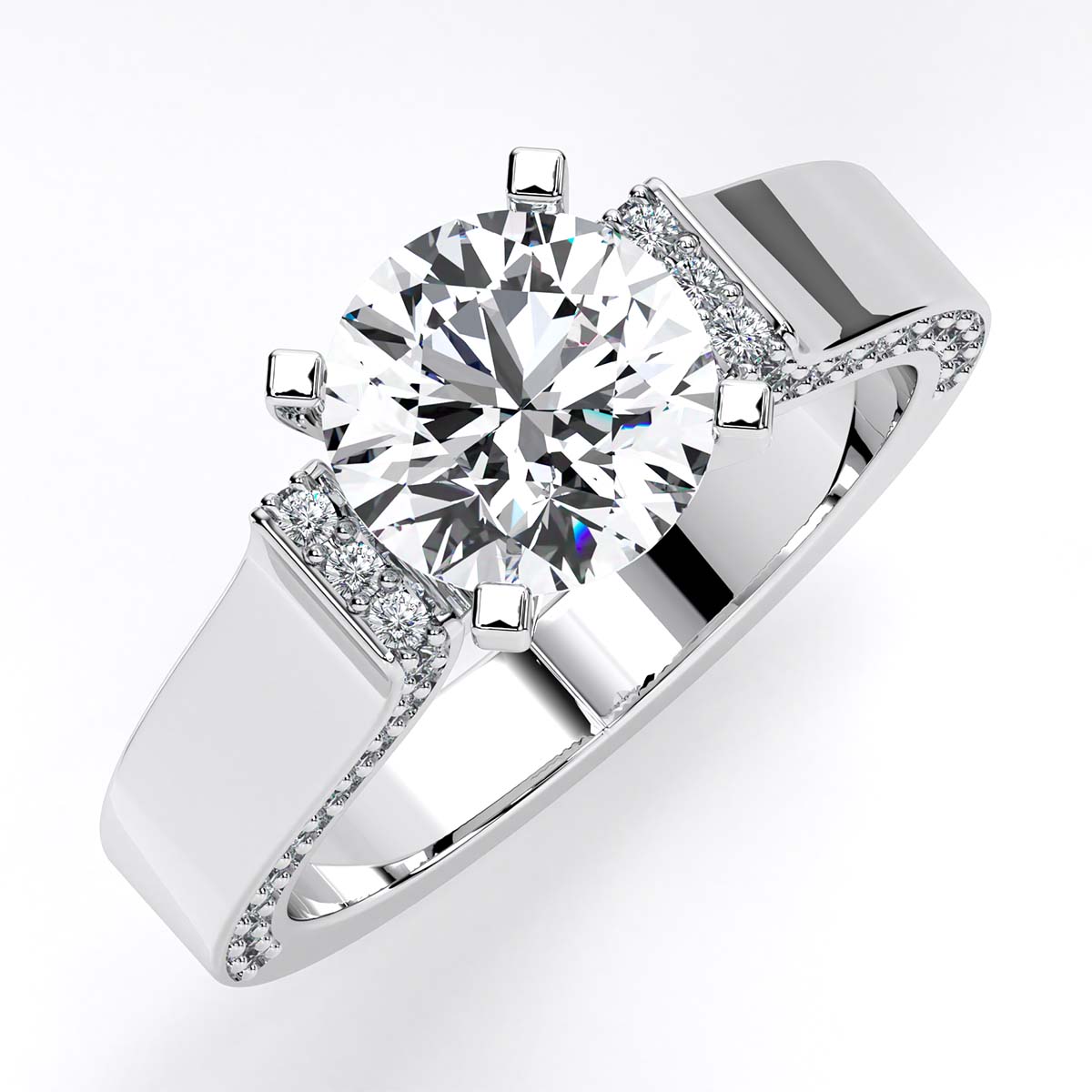 Lavender Round Moissanite Engagement Ring whitegold