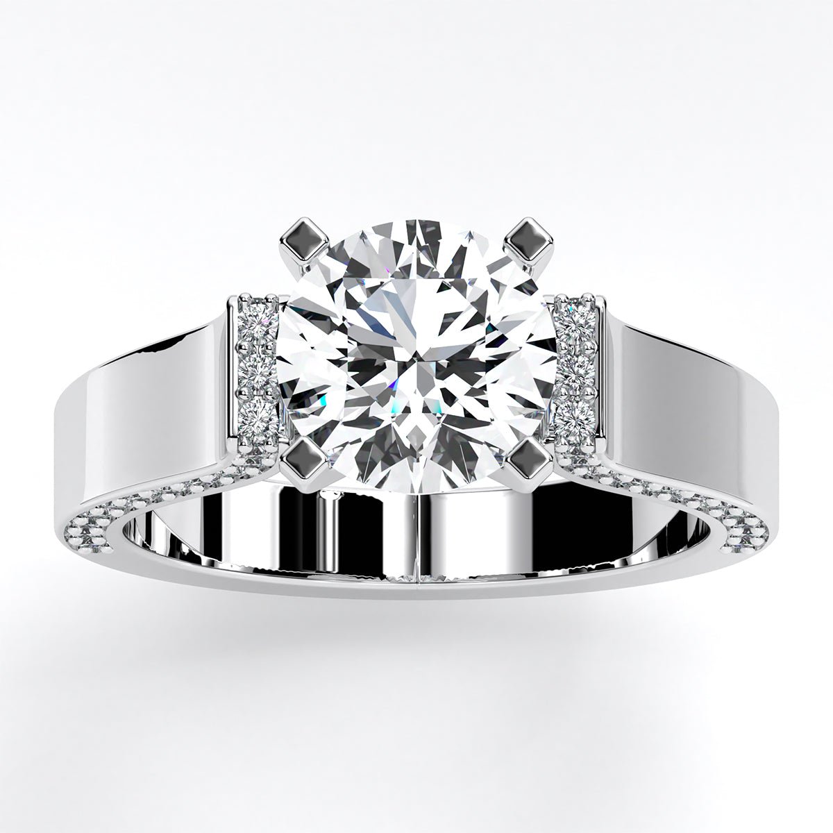 Lavender Round Moissanite Engagement Ring whitegold