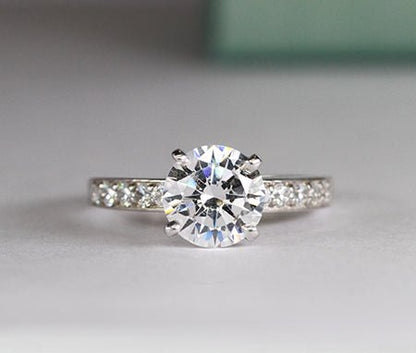 Lotus Round Moissanite Engagement Ring whitegold