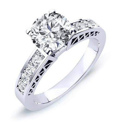 Lotus Round Moissanite Engagement Ring whitegold