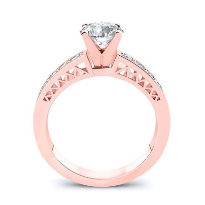 Lotus Round Moissanite Engagement Ring rosegold
