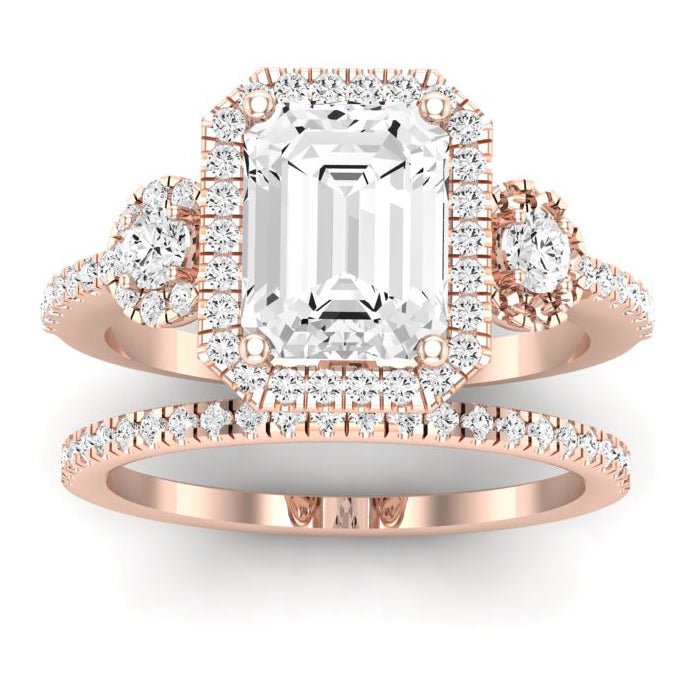 Lunaria Emerald Moissanite Bridal Set rosegold