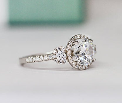 Lunaria Round Moissanite Engagement Ring whitegold
