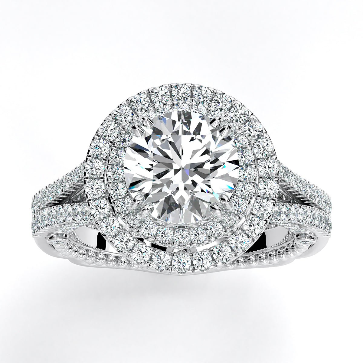 Lupin Round Moissanite Engagement Ring whitegold