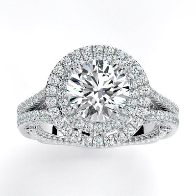 Lupin Round Moissanite Engagement Ring whitegold
