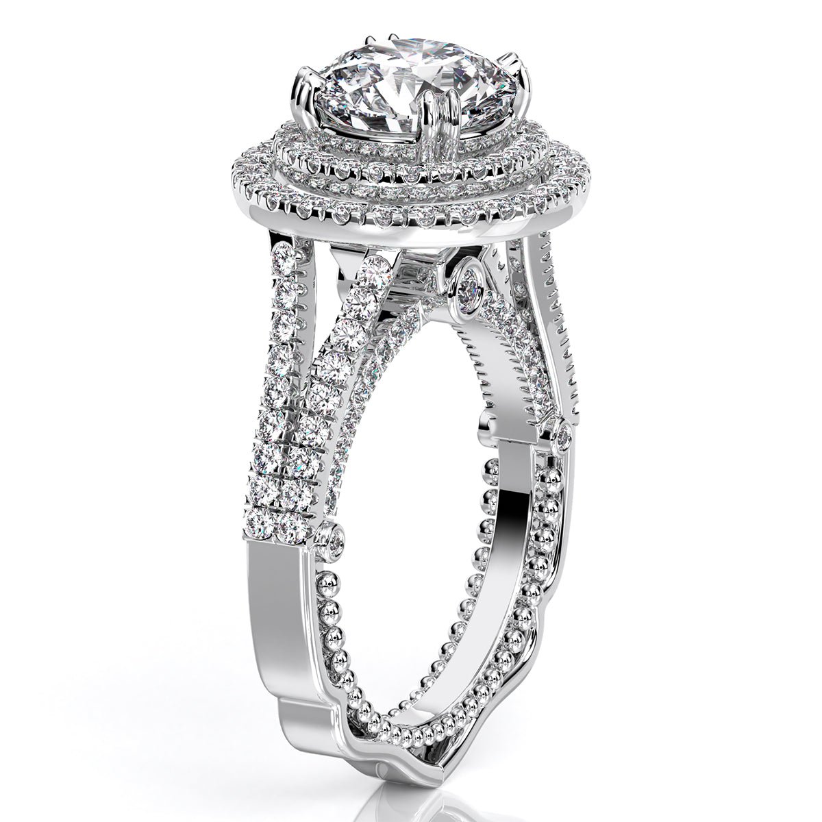Lupin Round Moissanite Engagement Ring whitegold