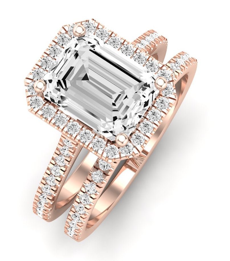 Mallow Emerald Moissanite Bridal Set rosegold