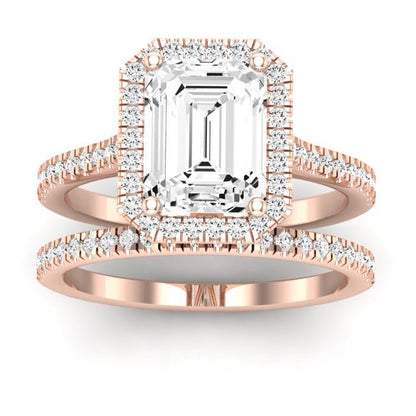 Mallow Emerald Moissanite Bridal Set rosegold