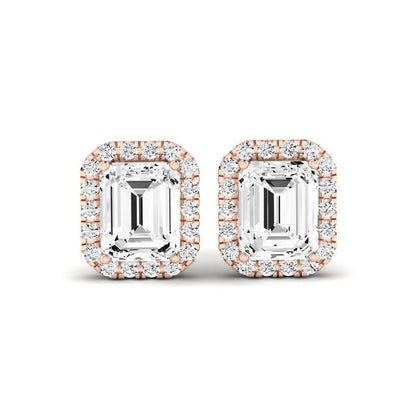 Meadow Emerald Cut Diamond Halo Stud Earrings rosegold