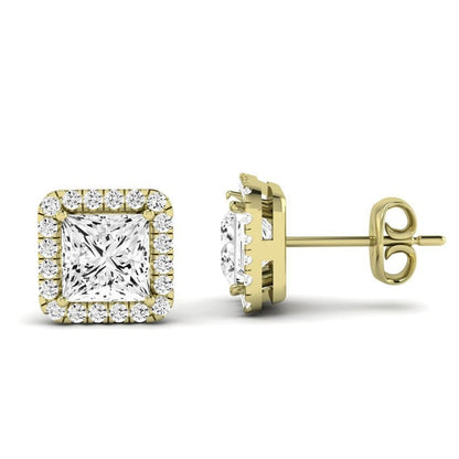 Meadow Princess Cut Moissanite Halo Stud Earrings yellowgold