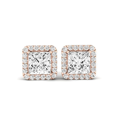 Meadow Princess Cut Moissanite Halo Stud Earrings rosegold