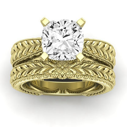 Azalea Moissanite Matching Band Only (does Not Include Engagement Ring) For Ring With Cushion Center yellowgold