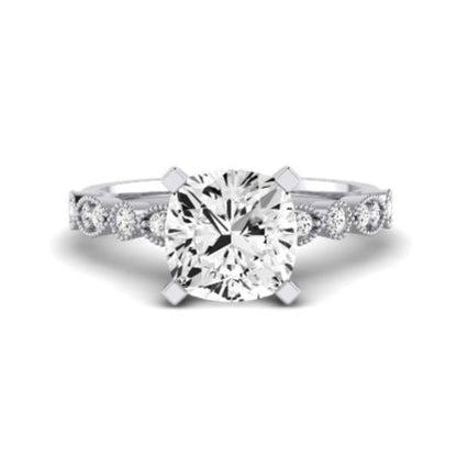 Marigold Moissanite Matching Band Only (does Not Include Engagement Ring) For Ring With Cushion Center whitegold