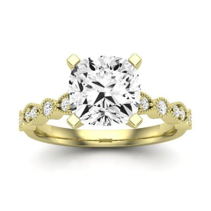 Marigold Moissanite Matching Band Only (does Not Include Engagement Ring) For Ring With Cushion Center yellowgold